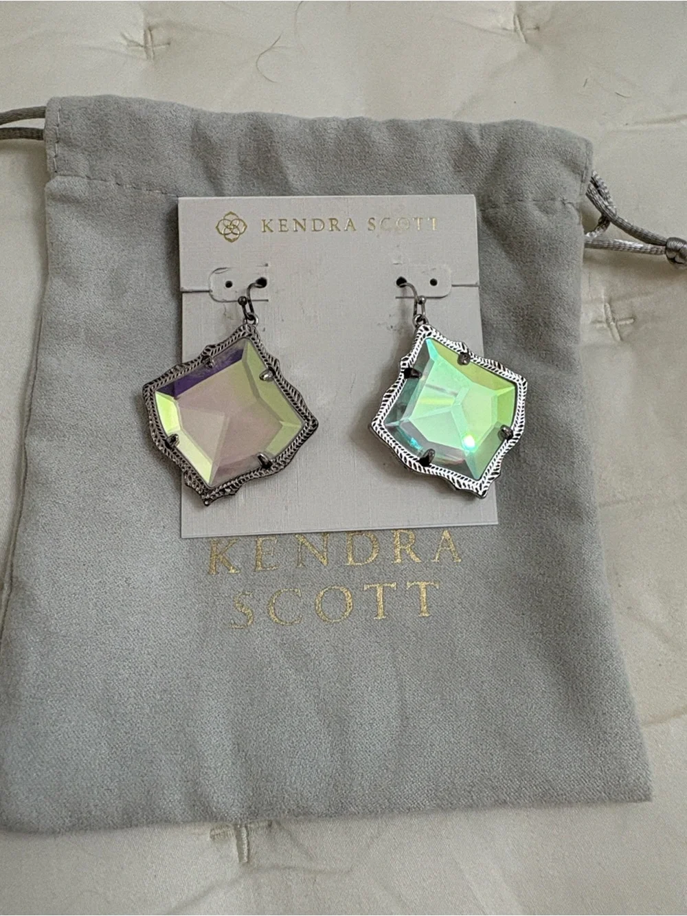 Kendra Scott Iridescent Dichroic Glass Silver Dangle Earrings